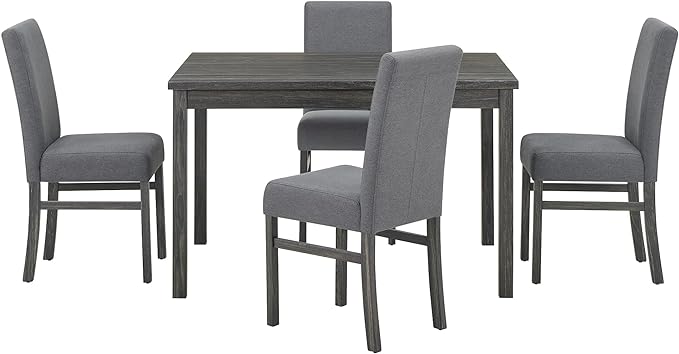 RITSU 5 Piece Kitchen Dining Set, Small Rectangular Table with Storage Shelf and 4 Upholstered Chairs, for Farmhouse, Apartment, Restaurant, Gray - LeafyLoom