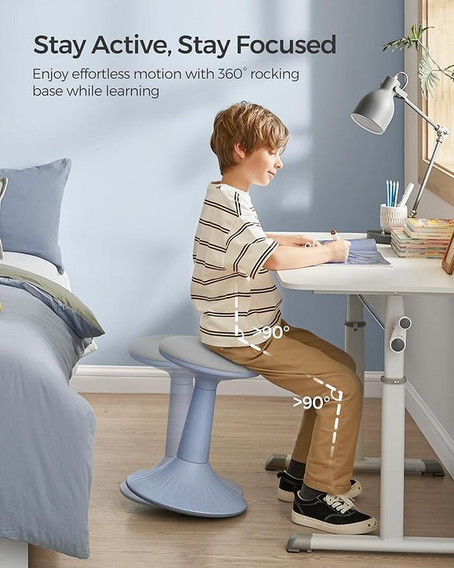 SONGMICS Kids Wobble Chair, Wiggle Stool for Kids Ages 8-12, Comfortable 60D Foam Seat, Breathable Fabric, Anti-Slip Base, 18.1-Inch High, Tool-Free Assembly, Pale Blue and Dove Gray UOSC010Q01 - LeafyLoom