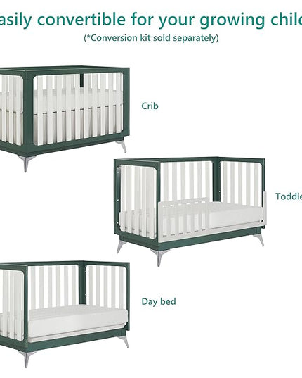 Sweetpea Baby Ultra Modern 4-in-1 Convertible Crib in Green in Olive, Greenguard Gold Certified , 58.5x30x47 Inch (Pack of 1) - LeafyLoom