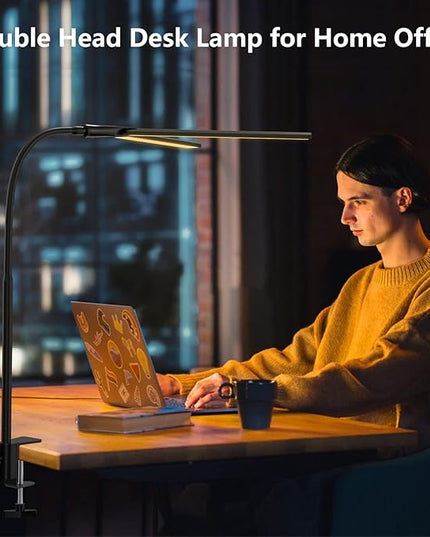 EppieBasic LED Desk lamp,Double Head Architect Desk Lamps for Home Office,Extra Bright Workbench Office Lighting,Eye Protection Modern Desk Light for Monitor Studio Working Reading 1200LM - LeafyLoom