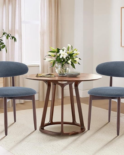 COLAMY Wooden Dining Chairs Set of 2, Modern Fabric Upholstered Kitchen Side Chairs, Farmhouse Dining Room Chair with Foot Pegs, Blue - LeafyLoom