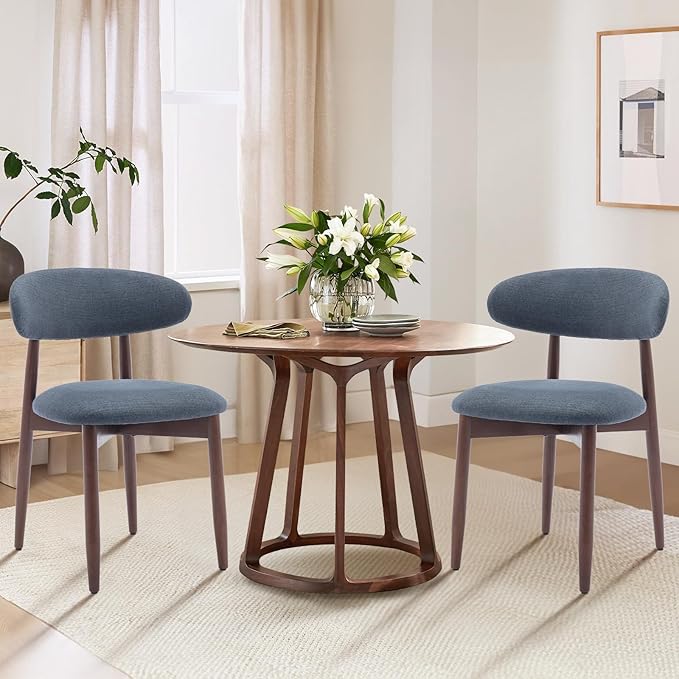 COLAMY Wooden Dining Chairs Set of 2, Modern Fabric Upholstered Kitchen Side Chairs, Farmhouse Dining Room Chair with Foot Pegs, Blue - LeafyLoom