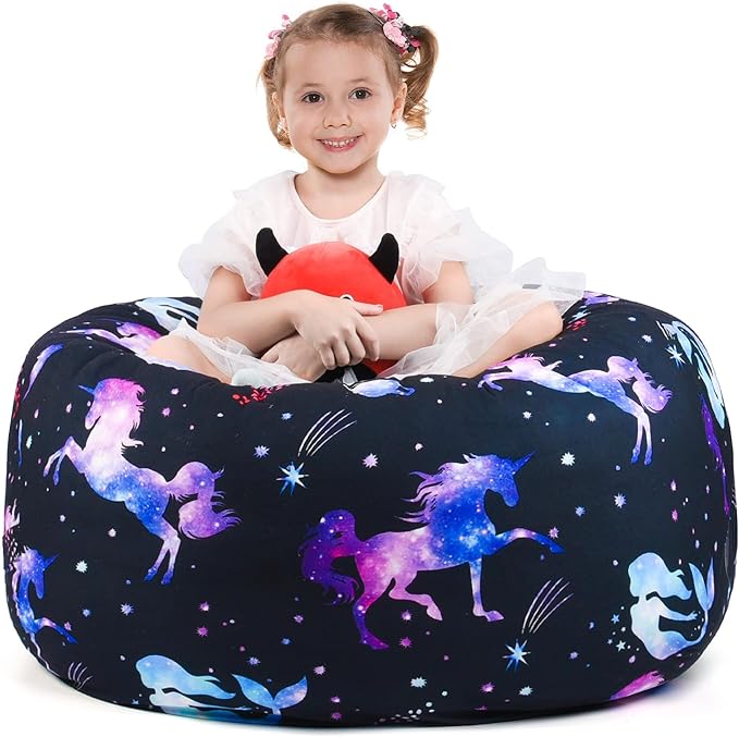 KABOER Bean Bag Cover for Kids,200L Stuffed Animal Storage Bean Bag Chair Cover |Stuffable Zipper Beanbag for Organizing Children Soft Plush Toys (32x29inch) - LeafyLoom