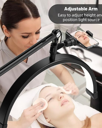 Professional LED Lash Light for Eyelash Extensions, Clip on Lash Lamp for Makeup, Nail, Skincare and Tattoo with Phone Holder - Adjustable Brightness and Color Temperature 3000K-6000K - LeafyLoom
