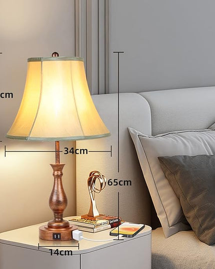Farmhouse Table Lamp Touch Control 3-Way Dimmable Table Lamp, Modern Nightstand Lamp with 2 USB Port Bedside Desk Lamp with Fabric Shade for Living Room Bedroom Hotel (Pack-001) - LeafyLoom