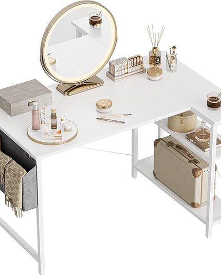 BANTI L Shaped Small Computer Desk with Storage Shelves, 40" Home Office Small Corner Desk Study Writing Table, White - LeafyLoom