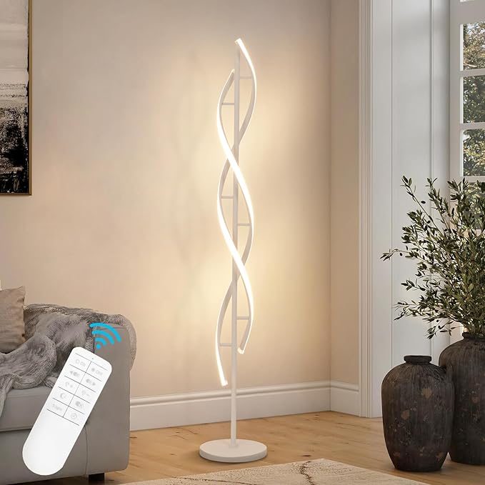 ADISUN 40W LED Floor Lamp Remote Control Dimmable Spiral Floor Lamp Indoor Lamp Floor Lamp for Living Rooms Family Rooms Bedrooms Offices Lighting (White) - LeafyLoom