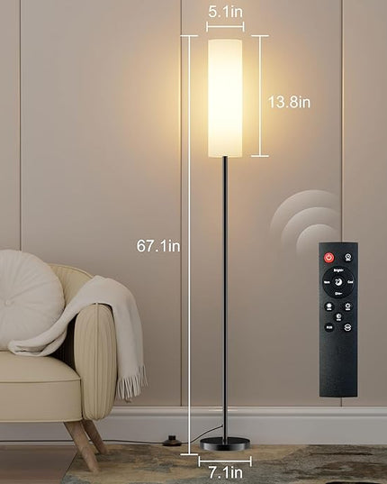 LED Floor Lamp for Living Room Bedroom, Modern Tall Lamp Standing lamp for Reading with Remote Dimming and Color Adjustment, Timing Function 30min, 9W e26 led Bulb Included(White) - LeafyLoom