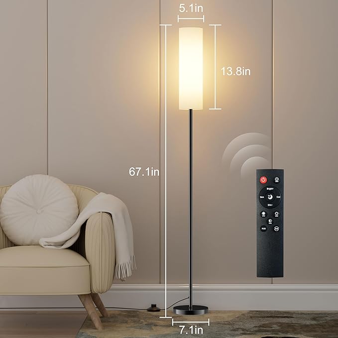 LED Floor Lamp for Living Room Bedroom, Modern Tall Lamp Standing lamp for Reading with Remote Dimming and Color Adjustment, Timing Function 30min, 9W e26 led Bulb Included(White) - LeafyLoom