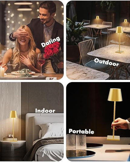 2-Pack LED Cordless Table Lamp with RGB & Stepless Dimming, 3W 5500mAh Rechargeable Table Lamps Battery Operated Table Light Stepless Dimmable Portable Table Lamp for Table/Bedroom/Outdoor (Gold) - LeafyLoom