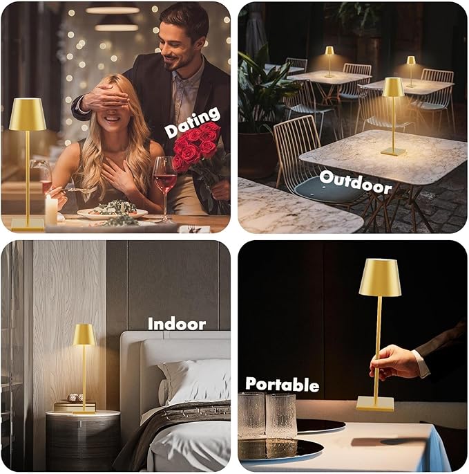 2-Pack LED Cordless Table Lamp with RGB & Stepless Dimming, 3W 5500mAh Rechargeable Table Lamps Battery Operated Table Light Stepless Dimmable Portable Table Lamp for Table/Bedroom/Outdoor (Gold) - LeafyLoom