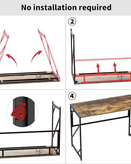 Elephance Folding Desk Writing Computer Desk for Home Office, No-Assembly Study Office Desk Foldable Table for Small Spaces - LeafyLoom