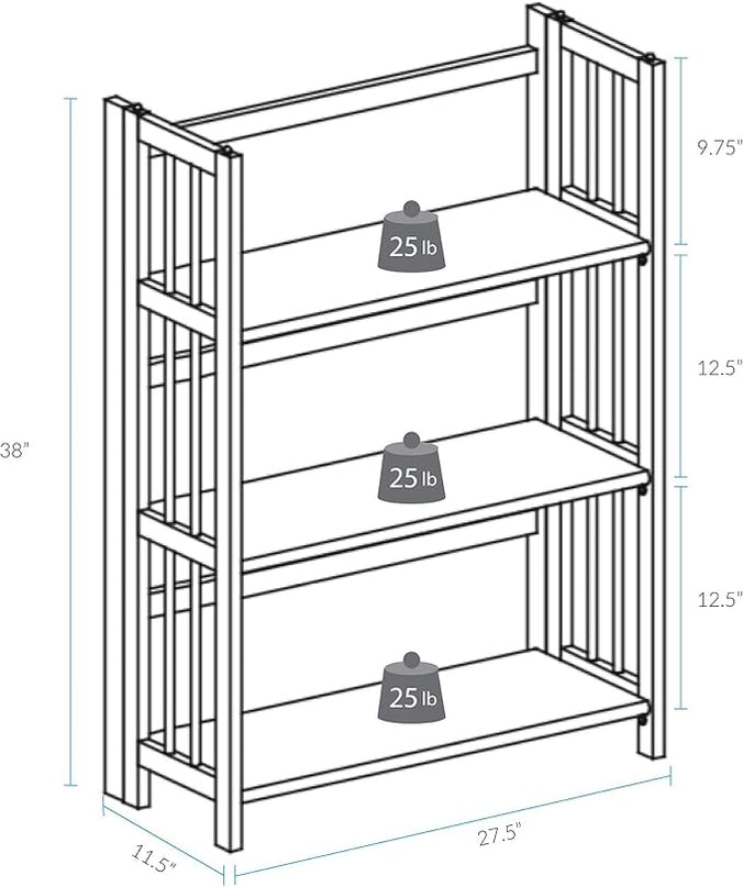 Casual Home 3-Shelf 27.5" Wide Folding Stackable Bookcase, White (New) - LeafyLoom