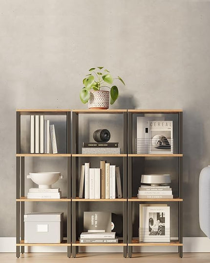 TUTOTAK Bookshelf, 4-Tier Tall Book Shelf, Narrow Bookcase for Small Space, DIY Stackable Bookshelf, for Living Room, Office, Study, Entryway, Industrial, Rustic Brown BS01BB004 - LeafyLoom