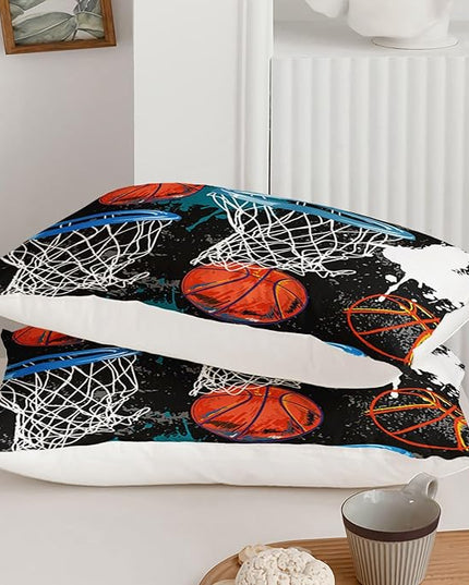 Axolotl Basketball Comforter Set Full,Sports Comforter Set,Basketball Bedding Set,Sports Theme Comforter Set,Grunge Bedding Aesthetic Cool Style for Boys Kids Men,1 Quilt 2 Pillowcases,Black Blue - LeafyLoom