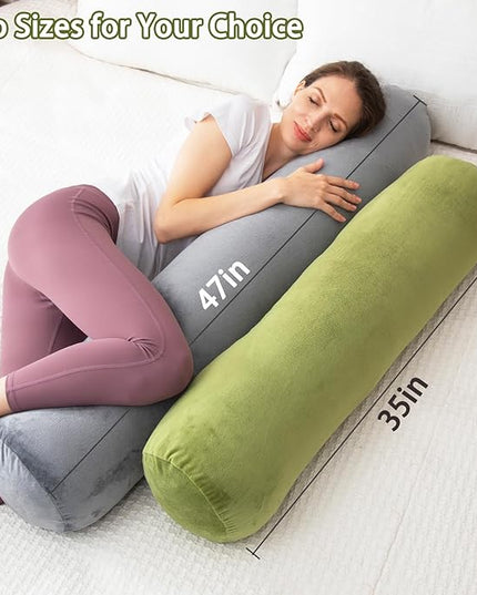 Body Pillow, Memory Foam Round Body Pillows for Adults, Firm Long Bolster Pillow for Bed, Cylinder Tube Roll Pillow with Velvet Cover, 47x7.87 Inches, Green - LeafyLoom