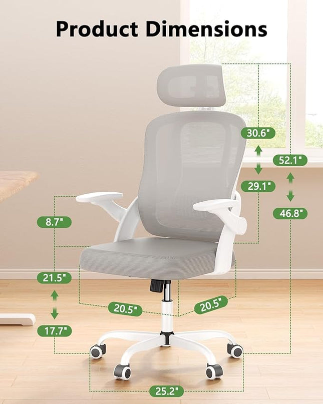 Home Office Chair, High Back Ergonomic Desk Chair with 3D Armrests, Lumbar Support, Mesh Computer Chair with Adjustable Headrest, for Home, Office, Work, Student - LeafyLoom