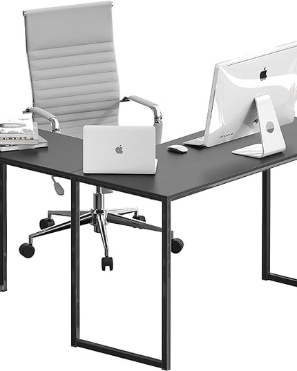 SHW 48-Inch Mission L-Shaped Home Computer Desk, Black - LeafyLoom