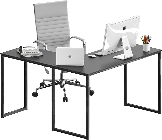 SHW 48-Inch Mission L-Shaped Home Computer Desk, Black - LeafyLoom