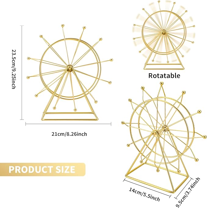 Gold Ferris Wheel Decorations for Office Bookshelf Decor, Home Decor Living Room Shelf- Spinning Ferris Wheel for Gift Birthday Thanksgiving Valentine's Day - LeafyLoom