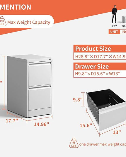 2 Drawer File Cabinet,White Metal Filing Cabinets for Home Office,Vertical File Cabinet with Lock for A4/Letter/Legal Size Files,Assembly Required - LeafyLoom