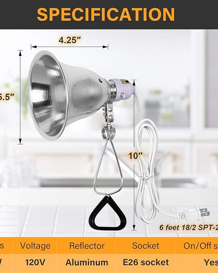 Simple Deluxe Clamp Lamp Light 60 Watt with 5.5 Inch Aluminum Reflector (no Bulb Included), 6 Feet Cord, 2 Pack, White - LeafyLoom