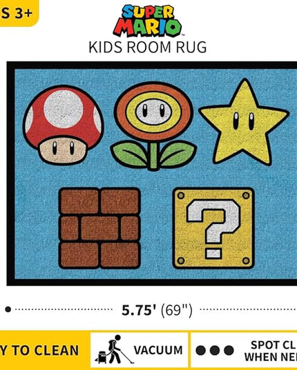 Franco Super Mario Kids Room Non Slip Area Rug, 69 in x 52 in, (Official Licensed Product) - LeafyLoom
