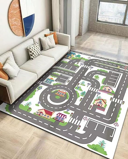 Kids Rug Play Mat Great for Playing with Cars and Toys,Educational Kid Road and Traffic City Life Carpet,Children Baby Fun Throw Rug for Bedroom Play Room,47X63Inch/120X160CM - LeafyLoom