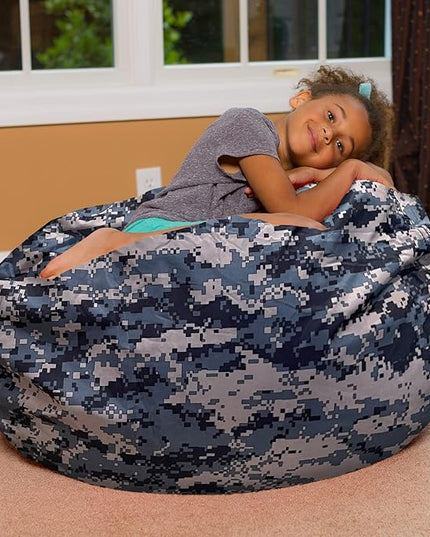 Posh Creations Bean Bag Chair for Kids, Teens, and Adults Includes Removable and Machine Washable Cover, Soft Nylon - Camo Digital, 38in - Large - LeafyLoom