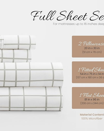Linen Market 4 Piece Full Bedding Sheet Set (Light Gray Crossroads) - Sleep Better Than Ever with These Ultra-Soft & Cooling Bed Sheets for Your Full Size Bed - Deep Pocket Fits 16" Mattress - LeafyLoom