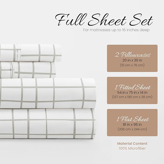 Linen Market 4 Piece Full Bedding Sheet Set (Light Gray Crossroads) - Sleep Better Than Ever with These Ultra-Soft & Cooling Bed Sheets for Your Full Size Bed - Deep Pocket Fits 16" Mattress - LeafyLoom