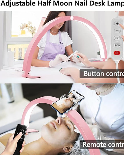 yAyusi Half Moon Light for Nail Desk with Phone Holder, 29In 40W Nail Tech Light, Nail Table Lamp with Wire Controller & Remote, 7 Color Modes, 10 Brightness for Beauty/Eyelashes/Tattoos - LeafyLoom