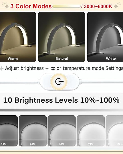 Foldable LED Half Moon Lamp for Nail,38W/3000-6000k Desk Lamp,Lash Lamp for Lash Extension with Storage Bag& Phone Bracket,Led Light for Nails Tech, Stepless Dimming(4700LM&White) - LeafyLoom