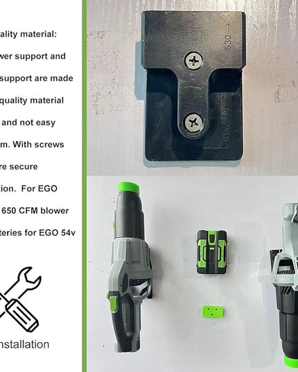 Car Drying Nozzle for EGO Power+ 530 575 580 615 650 765 Leaf Blowers, Includes 1 Leaf Blower Wall Mount Holder and 2 Mounts Battery Holders W/Hardware - LeafyLoom