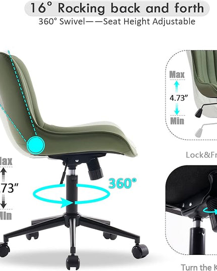 YOUNIKE Office Chair Swivel Desk Chair Upholstered Faux Leather Height Adjustable with Wheels Computer Task Chair Modern Rolling Armless with Back, Loads 300 lbs, Olive Green - LeafyLoom