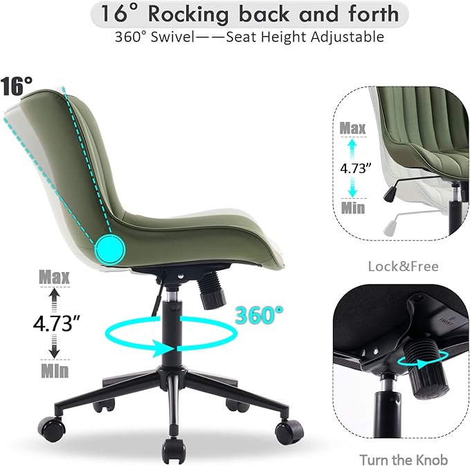YOUNIKE Office Chair Swivel Desk Chair Upholstered Faux Leather Height Adjustable with Wheels Computer Task Chair Modern Rolling Armless with Back, Loads 300 lbs, Olive Green - LeafyLoom