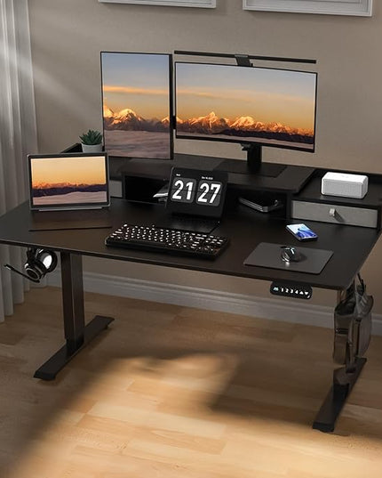 55×30 Inch Electric Standing Desk with 2 Drawers, Adjustable Height Widened Stand Up Desk with Storage Shelf, Sit to Stand Ergonomic Workstation for Home Office - LeafyLoom