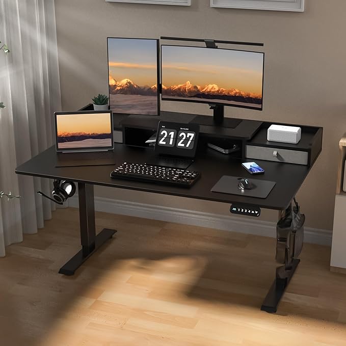 55×30 Inch Electric Standing Desk with 2 Drawers, Adjustable Height Widened Stand Up Desk with Storage Shelf, Sit to Stand Ergonomic Workstation for Home Office - LeafyLoom