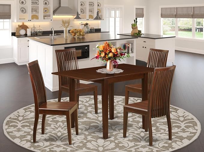 East West Furniture NDIP5-MAH-W Norden 5 Piece Kitchen Set Includes a Rectangle Room Table with Dropleaf and 4 Dining Chairs, 30x48 Inch, Mahogany - LeafyLoom