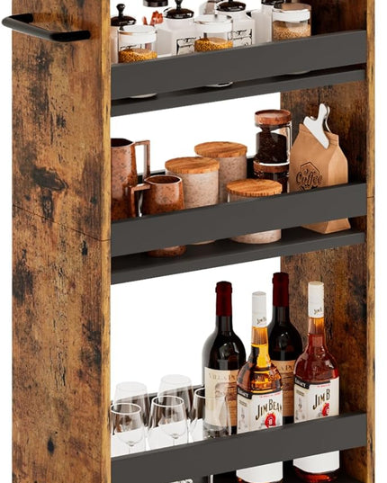 MARTY Rolling Cart 7.9" Width, 4-Tier Utility Carts with Wheels Handle, Slim Kitchen Storage Cart for Bathroom Laundry Room Organization Narrow Places (Rustic Brown) - LeafyLoom