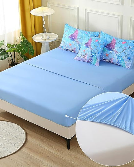 JQinHome Mermaid Comforter Set Twin Size, 6 Piece Mermaid Tail Bed in A Bag,3D Colorful Mermaid Bedding Set for Girls Kids, Sparkle Teal Bedroom Decor Bedding Set with Sheets (Blue) - LeafyLoom