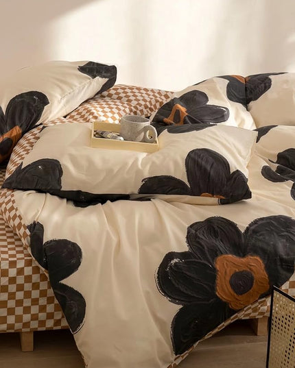 Black and White Comforter Set Black Floral Bedding Cal King Comforter Set Black Flowers Cotton Women Modern Elegant Chic Quilts Blankets Lightweight Black Flower Reversible Bed Comforter Set - LeafyLoom