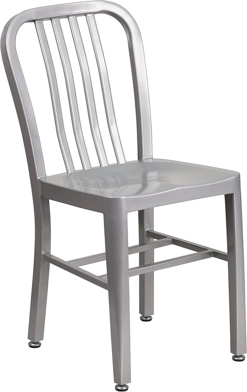 Flash Furniture Gael Indoor/Outdoor Modern Metal Dining Chairs, Commercial-Grade Galvanized Steel Restaurant Chairs, Set of 2, Silver - LeafyLoom