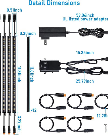 TORCHSTAR LED Safe Lighting Kit 3CCT, (6) 12 Inch Linkable Light Bars, Motion Sensor, 3000K/4000K/5000K Selectable, 900LM Safe Light Kit for Gun Safe Under Cabinet Locker Closet, UL Power Adapter TORCHSTAR