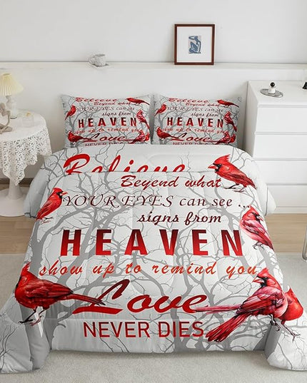 Cardinal Bird Comforter Set Full Size Farmhouse Red Birds Bedding Set for Girls Boys Women Men Tree Branches Decor Comforter Nature Comforter with 2 Pillow Case - LeafyLoom