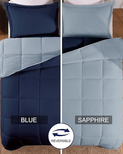 Basic Beyond Twin Comforter Set for Girls and Boys - Fluffy Twin Bed Comforter Set for All Seasons - Reversible Blue Twin Comforter Set - 2 Pieces (1 Comforter + 1 Pillow Sham) - Blue/Sapphire - LeafyLoom