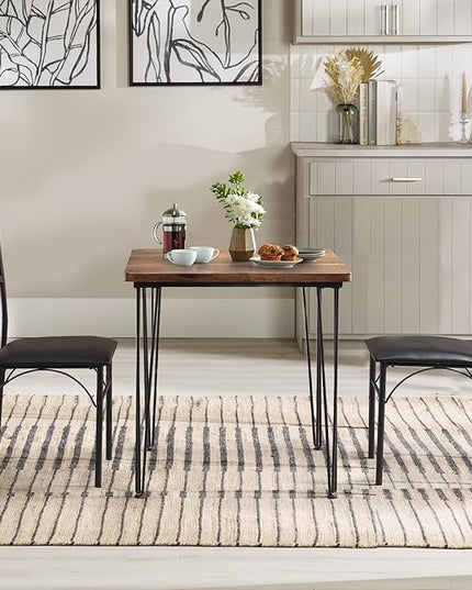 VECELO 3-Piece Table Chairs with Metal Legs for Kitchen, Room, Dinette, Breakfast Nook, Dining Set for 2, Retro Brown - LeafyLoom