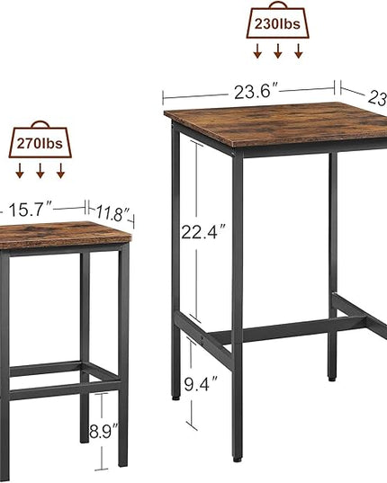 NicBex Small Dining Table for 2 Kitchen Tables and Chairs Bar Table Set, Square Bar Table with 2 Bar Chairs for Kitchen Breakfast Table, Bar, Banquet Hall, Space Saving, Rustic Brown - LeafyLoom