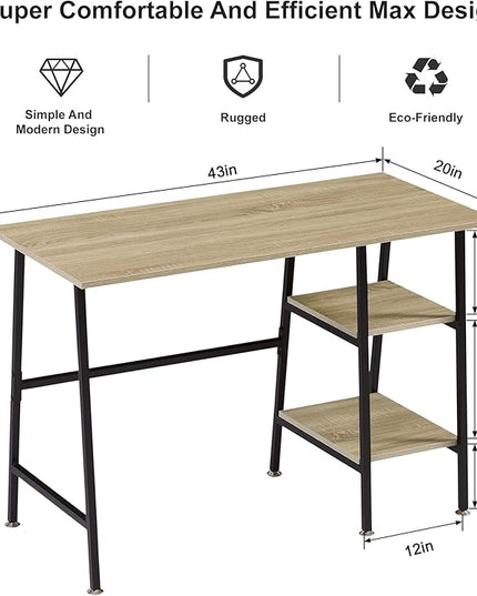 VECELO 43 Inch Computer, Writing Home Office Hutch Workstation with Shelf Storage Desk 43", New Oak - LeafyLoom