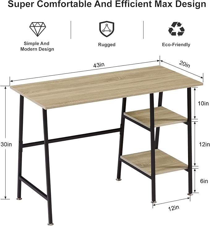 VECELO 43 Inch Computer, Writing Home Office Hutch Workstation with Shelf Storage Desk 43", New Oak - LeafyLoom